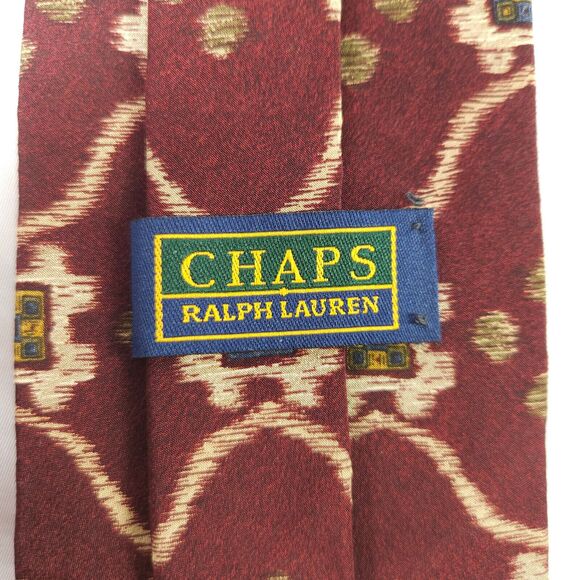 VTG Chaps Ralph Lauren Burgundy Red Geometric Silk Tie 57" x 4" Made In USA - Picture 3 of 6